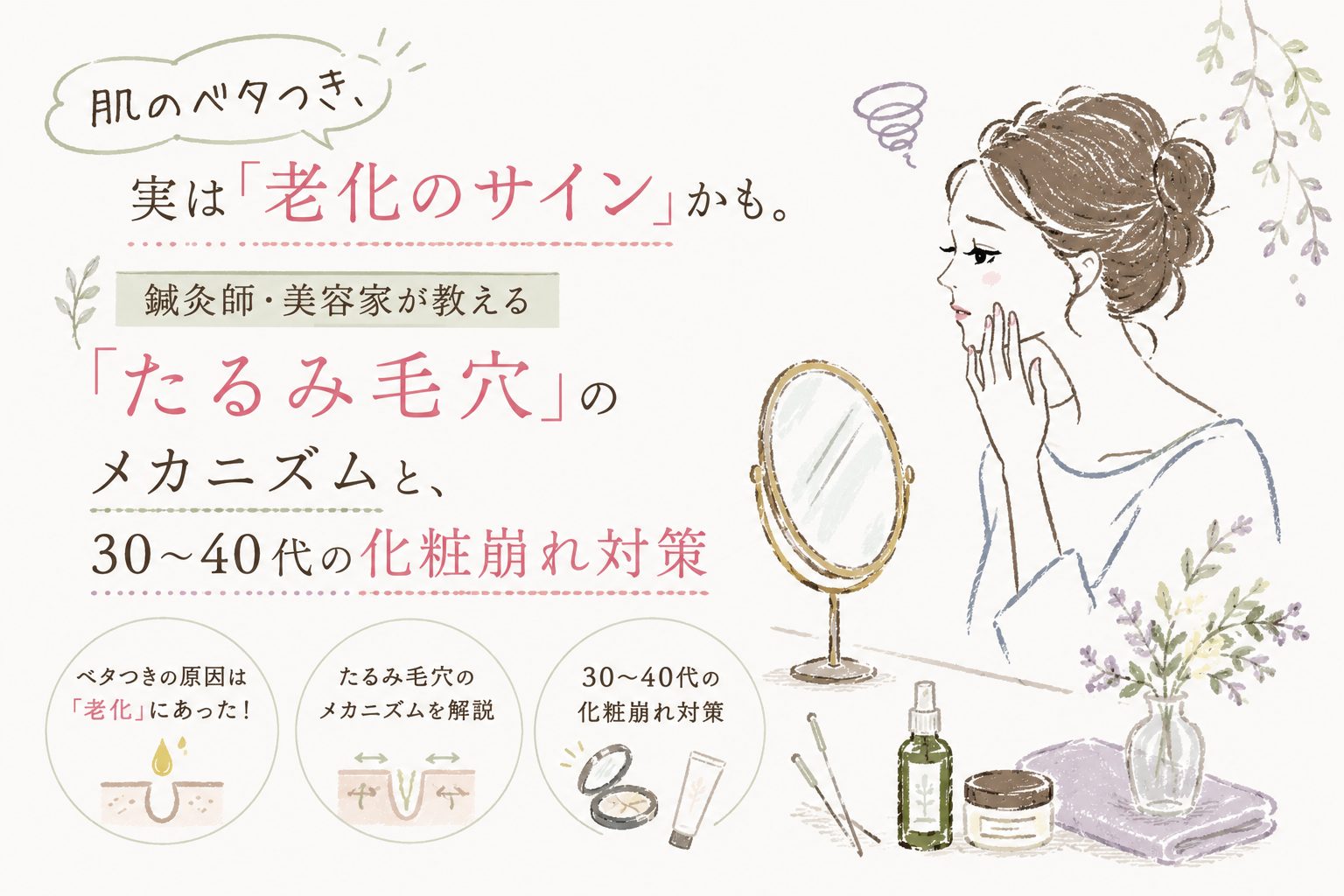肌のベタつきは皮脂のせいじゃない。30〜40代の化粧崩れは「たるみ毛穴」が原因だった